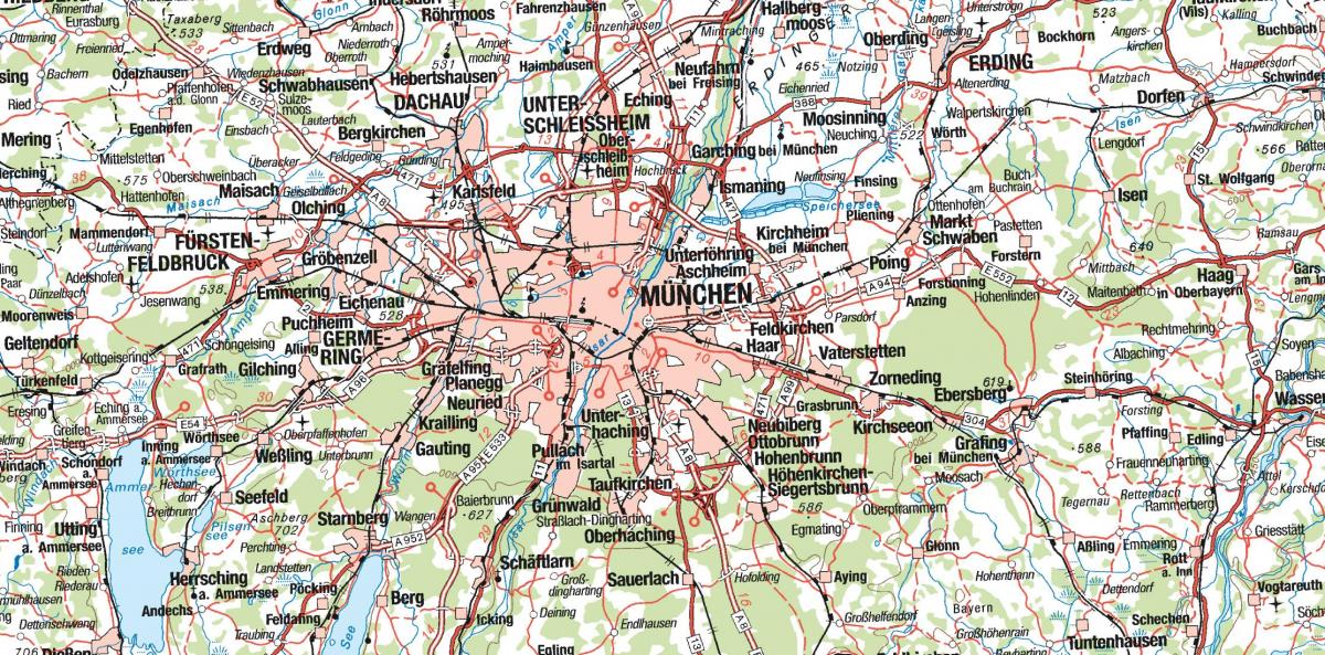 Карта на минхен и околните градови